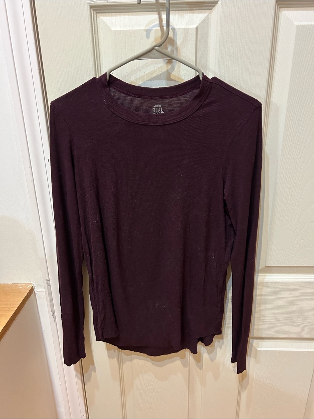 aerie Long Sleeve Crewneck Top - Plum